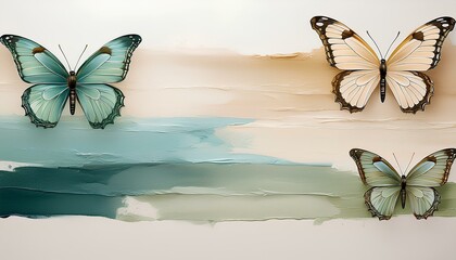 Aufkleber - pastel color brushstrokes and butterflies with copy space for add text.