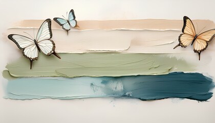 Aufkleber - pastel color brushstrokes and butterflies with copy space for add text.