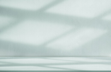 Aufkleber - Light Green Background,Light and Shadow on Wall Texture,Studio background with podium for spring product,Summer backdrop light blue concrete wall with shadow from window reflection on cement floor