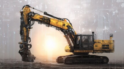 Poster - Industrial Excavator Concept with Digital Background and Technology