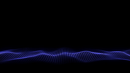 Poster - Abstract wave with blue light on black background. Science background with moving dots. Network connection technology. Digital structure with particles. 3d rendering.