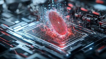 Poster - digital fingerprint technology advancements cybersecurity field graphic art futuristic environment c