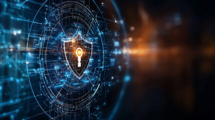 Poster - cybersecurity action shielding digital assets virtual environment graphic design futuristic perspect
