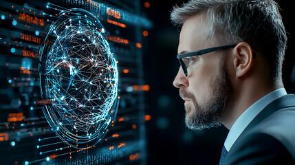 Poster - Innovative technology insights corporate office digital art modern workspace close-up view data visualization