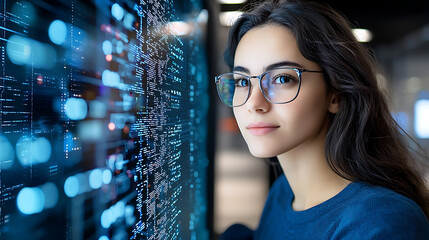 Poster - Innovative tech enthusiast engaging with data science concepts in a modern workspace