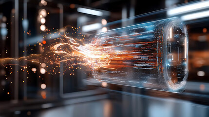Poster - Dynamic energy pulse futuristic laboratory visual illustration high-tech setting close-up view innovation concept