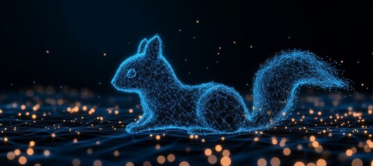Poster - Blue Holographic Squirrel Glides Through Digital Space, Symbol of Technology Innovation