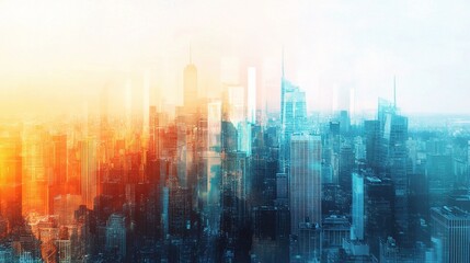 Poster - Stunning Double Exposure Cityscape with Vibrant Colors and Details