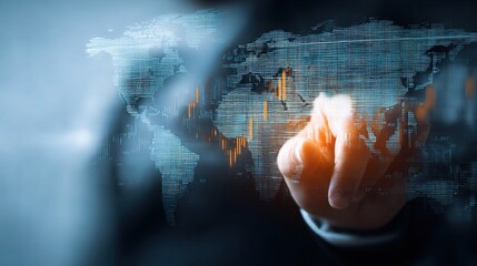 Poster - Businessman Touching Forex Graph on World Map Interface Background