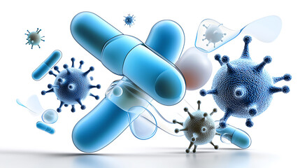 Poster - Dynamic interaction of bacteria and viruses in a laboratory setting scientific visualization high-tech environment close-up perspective