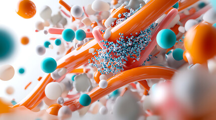 Poster - Dynamic colorful abstract particles in motion digital space 3d visualization vibrant environment close-up modern art concept