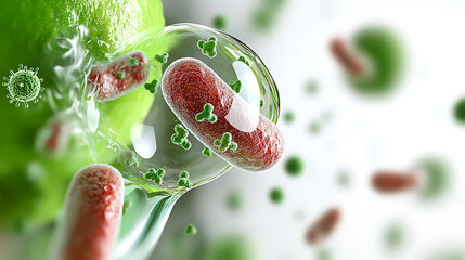 Poster - Bacterial interaction with viruses laboratory setting scientific illustration microscopic environment detailed view microbiology concept