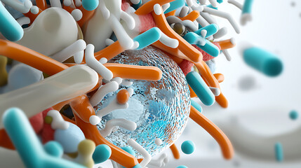 Poster - Microbial interaction lab environment 3d render science close-up view biological concept
