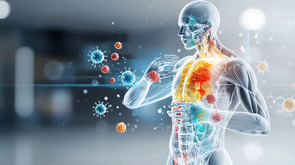 Poster - Exploring human immunology through 3d visualization laboratory setting scientific illustration digital realm innovative perspectives