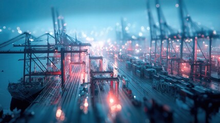 Poster - Futuristic Shipyard with Automated Robotic Arms and Cargo Operations
