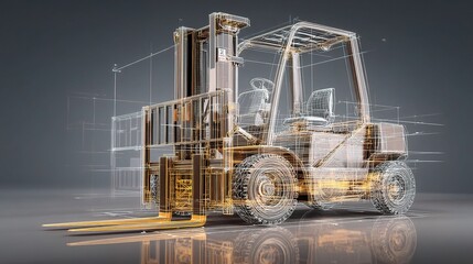 Poster - 3D Structural Blueprint Icon of Forklift in Flat Design