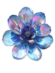 Poster - Iridescent Blue Flower Digital Art on Transparent Background, PNG