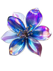 Poster - Iridescent Blue Purple Flower Digital Art on Transparent Background, PNG