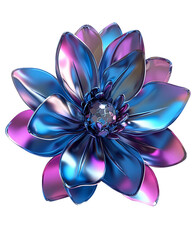 Poster - Iridescent Blue Purple Metallic Flower on Transparent Background, PNG