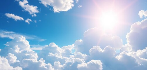 warm sunlight bathes fluffy clouds in a vibrant blue fantasy anime sky, design, nature