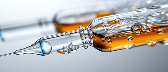 Poster - Scientific experiment with glass ampoule and syringe laboratory macro photography clean setting close-up precision analysis