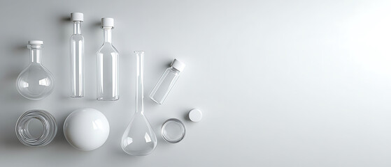 Poster - Scientific experiment setup featuring lab glassware laboratory photography clean environment top-down view innovation exploration