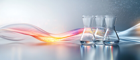 Poster - Chemical experiment in laboratory beakers and solutions scientific research clean environment close-up view innovation discovery