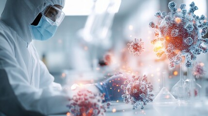Poster - Medical Technician Performing Experiment in Laboratory with Double Exposure