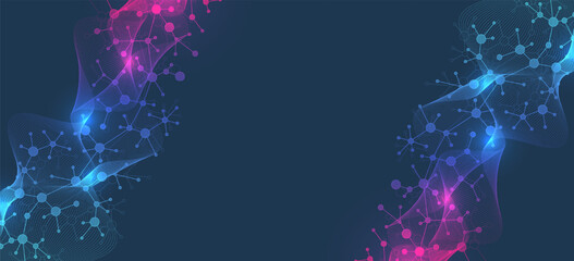 Aufkleber - Colorful molecules background. DNA helix, DNA strand, DNA Test. Molecule or atom, neurons. Abstract structure for science or medical background, banner. Scientific vector