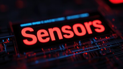 Poster - Red Sensors Display on Futuristic Technology Circuit Board Background High tech digital concept image