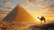 © yang - Ancient pyramid and lone camel at dusk, timeless solitude in the desert