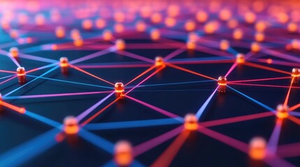 Poster - Abstract Network Connection Global Communication Data Technology Concept Glowing Nodes Linked by Vibrant Lines