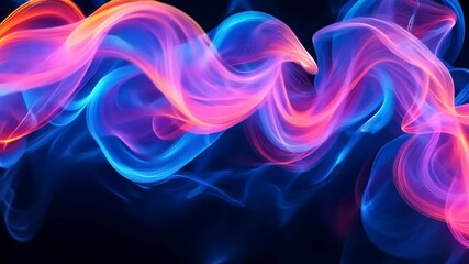 Poster - Abstract vibrant flowing energy waves of pink, orange, and blue light on a dark background, creating a dynamic and visually captivating composition.
