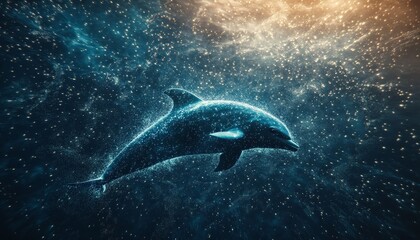 Poster - Futuristic Holographic Dolphin Swimming Through Digital Space, Exploring Modern Technology