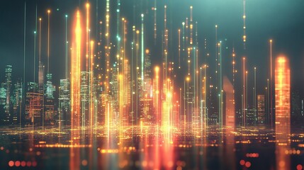 Poster - Abstract Financial Graph Hologram with Urban Background Elements