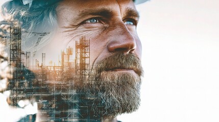 Poster - Creative Double Exposure Image of Construction Site and Worker