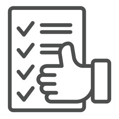 Poster - Checklist paper and thumb up like hand line icon, feedback concept. Vector graphics. Summary paper with list, quiz sign on white background, outline style icon for mobile or web design.
