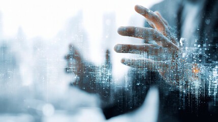 Poster - Futuristic Double Exposure of Business Managers Interacting with Data