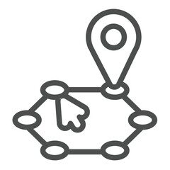 Poster - Pinpoint and route with mouse cursor line icon, navigation concept. Vector graphics. Location marker and points, route sign on white background, outline style icon for mobile or web design.