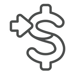 Poster - Currency letter with arrow line icon, finance concept. Vector graphics. Money income, financial sign on white background, outline style icon for mobile or web design.