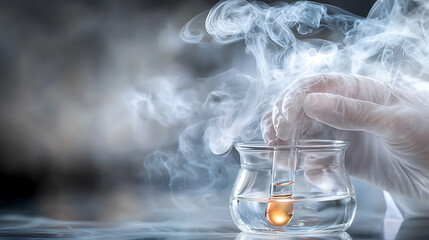 Poster - Experimenting with liquid nitrogen laboratory science photography cloudy environment close-up shot scientific exploration