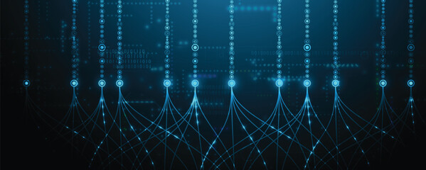 Fototapete - Data technology and machine learning neural flow network