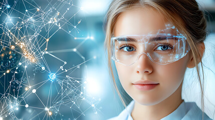 Poster - Innovative science event showcasing young innovator in technology lab modern environment close-up perspective