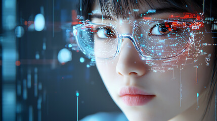 Poster - Futuristic digital interaction urban setting portrait high-tech environment close-up view innovation concept
