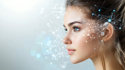 Poster - Technological evolution in human consciousness modern society digital art futuristic profile view transformation