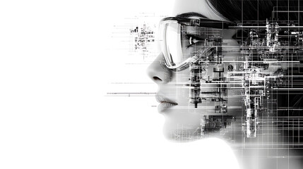Poster - Futuristic technology integration digital art conceptual environment modern aesthetic side view human-computer interaction