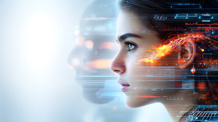Poster - Exploring human connection through digital interfaces virtual space visual art futuristic profile view technology