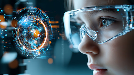 Poster - Exploring futuristic technology a young scientist in a high-tech lab close-up innovative learning environment