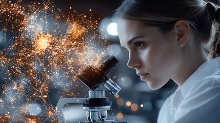 Poster - Scientific research action laboratory location microscope content innovative environment close-up viewpoint discovery concept for seo impact