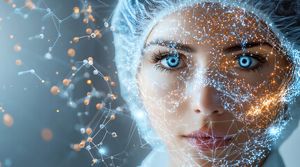 Poster - Digital innovation in female science laboratory portrait futuristic close-up technology integration